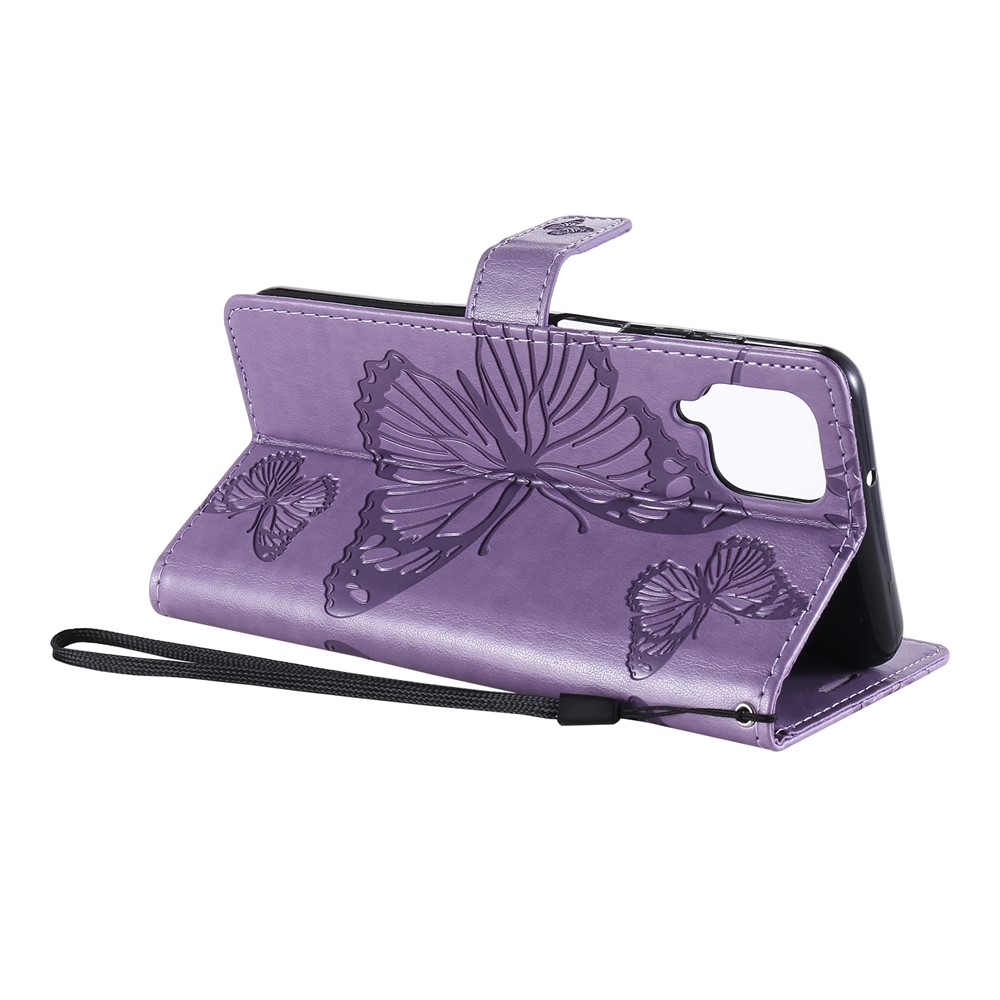Imprinted Butterflies Flower Leather Wallet Stand Case for Samsung Galaxy A12 - Purple-6