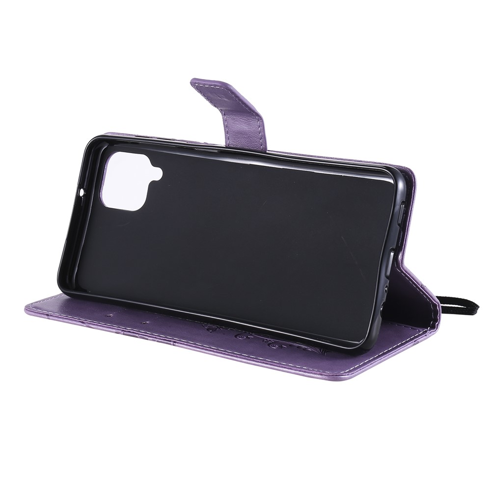 Imprinted Butterflies Flower Leather Wallet Stand Case for Samsung Galaxy A12 - Purple-7