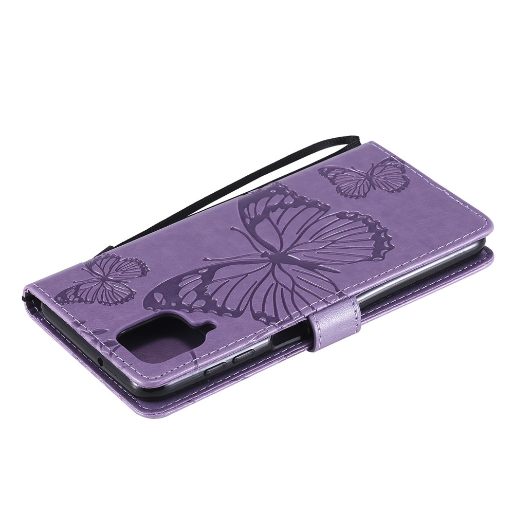 Imprinted Butterflies Flower Leather Wallet Stand Case for Samsung Galaxy A12 - Purple-9