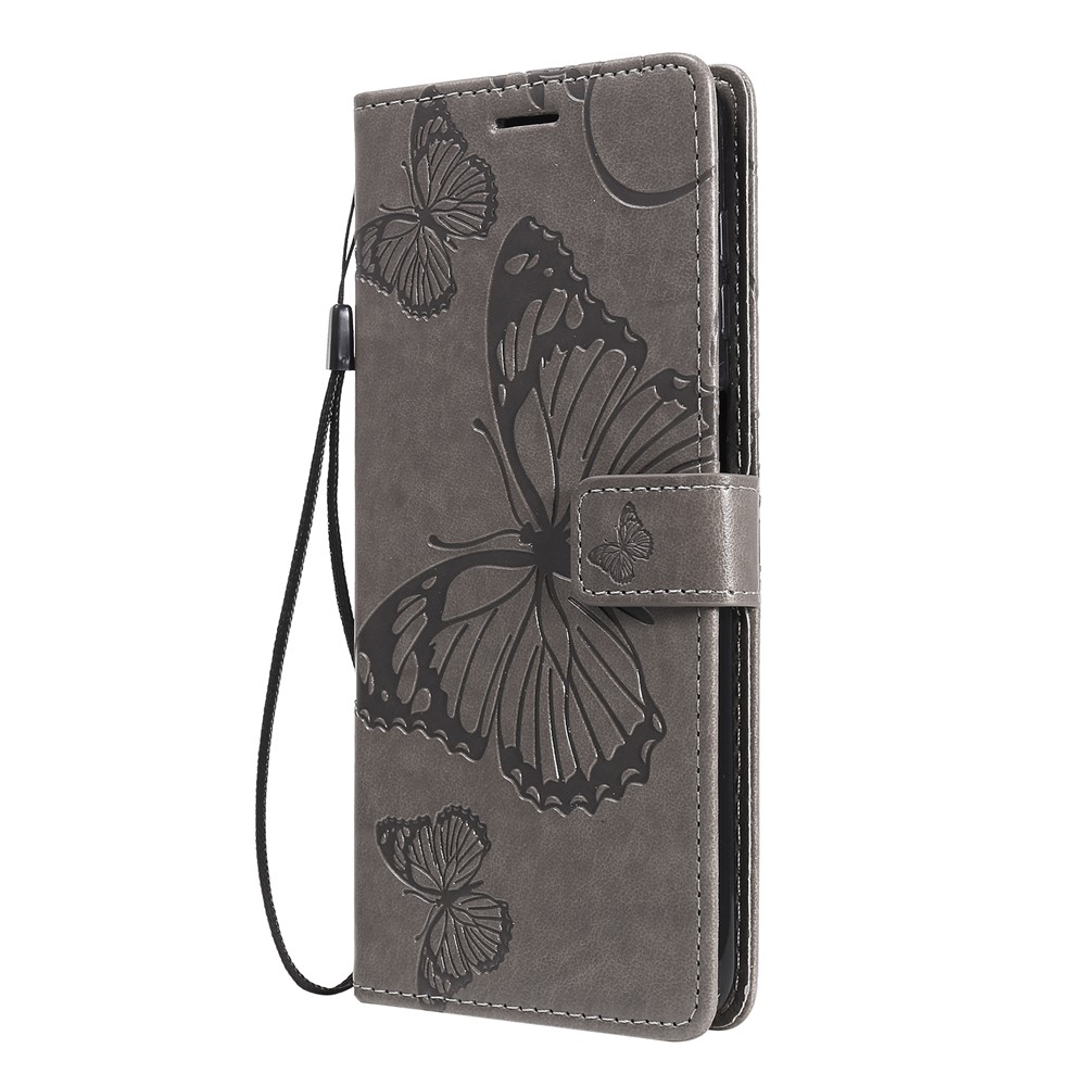 Imprinted Butterflies Flower Leather Wallet Stand Case for Samsung Galaxy A12 - Grey-3