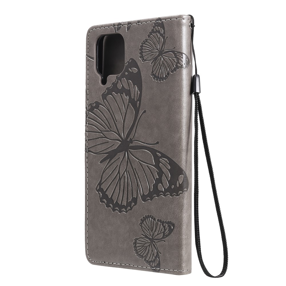 Imprinted Butterflies Flower Leather Wallet Stand Case for Samsung Galaxy A12 - Grey-4