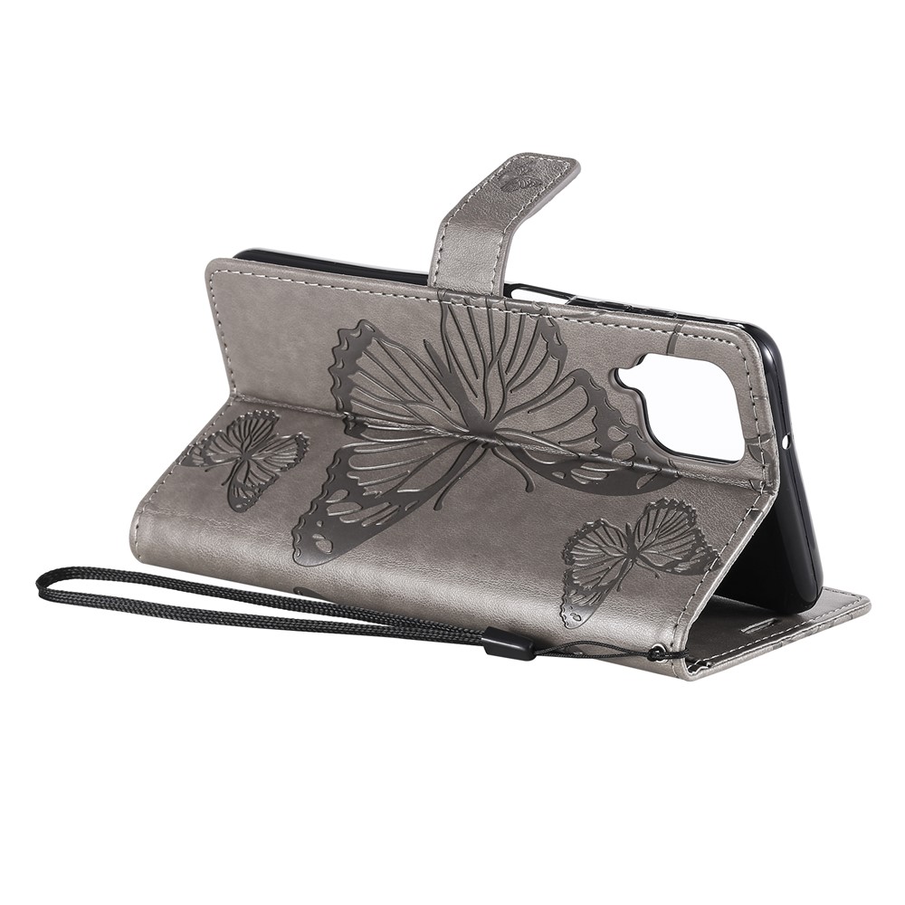 Imprinted Butterflies Flower Leather Wallet Stand Case for Samsung Galaxy A12 - Grey-6