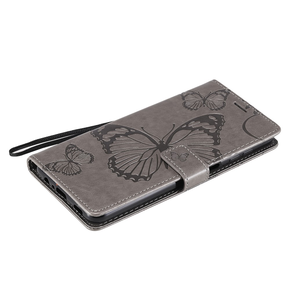 Imprinted Butterflies Flower Leather Wallet Stand Case for Samsung Galaxy A12 - Grey-8