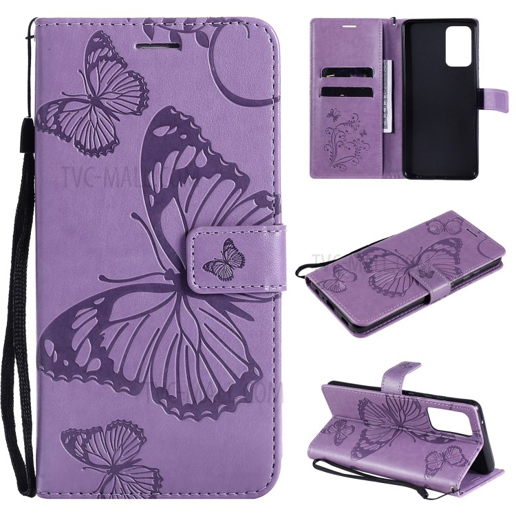 Imprinted Butterflies Flower Leather Wallet Stand Case for Samsung Galaxy A72 5G - Purple-1
