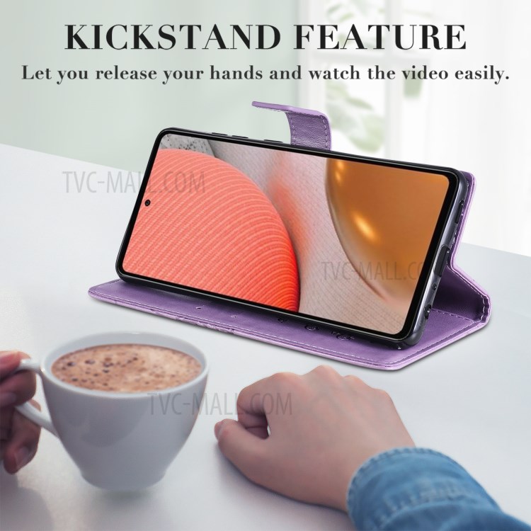 Imprinted Butterflies Flower Leather Wallet Stand Case for Samsung Galaxy A72 5G - Purple-10