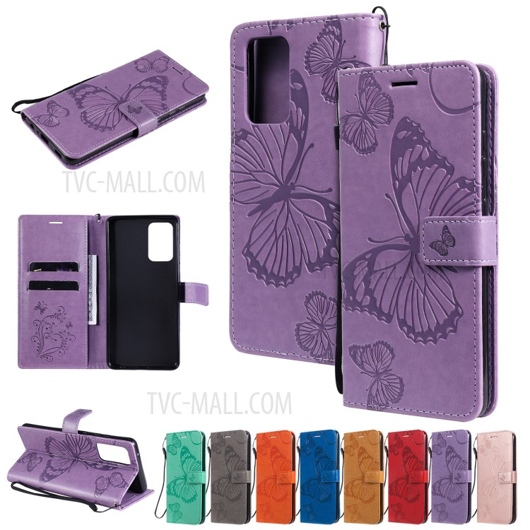 Imprinted Butterflies Flower Leather Wallet Stand Case for Samsung Galaxy A72 5G - Purple-11
