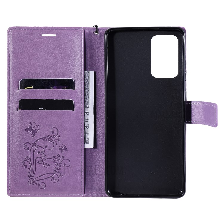 Imprinted Butterflies Flower Leather Wallet Stand Case for Samsung Galaxy A72 5G - Purple-5