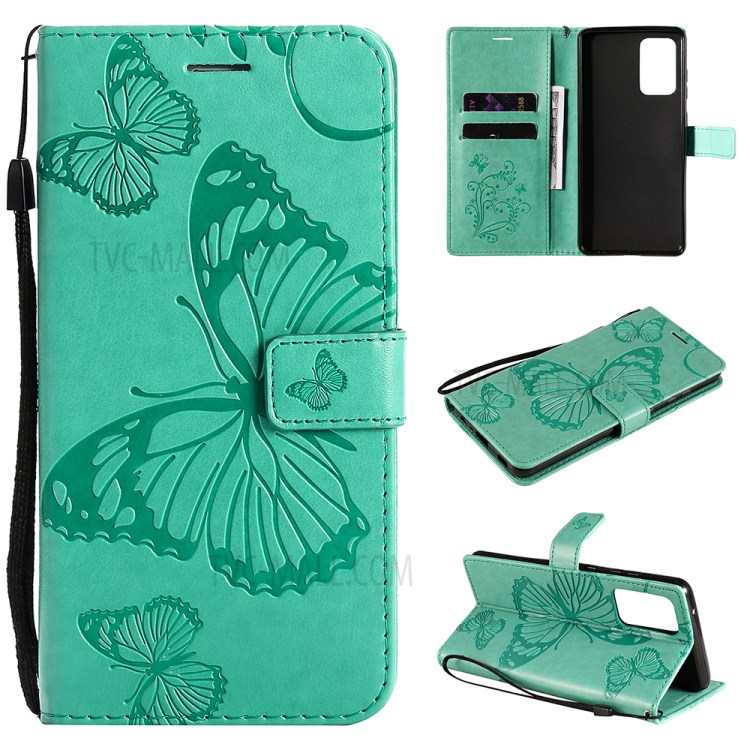 Imprinted Butterflies Flower Leather Wallet Stand Case for Samsung Galaxy A72 5G - Green-1