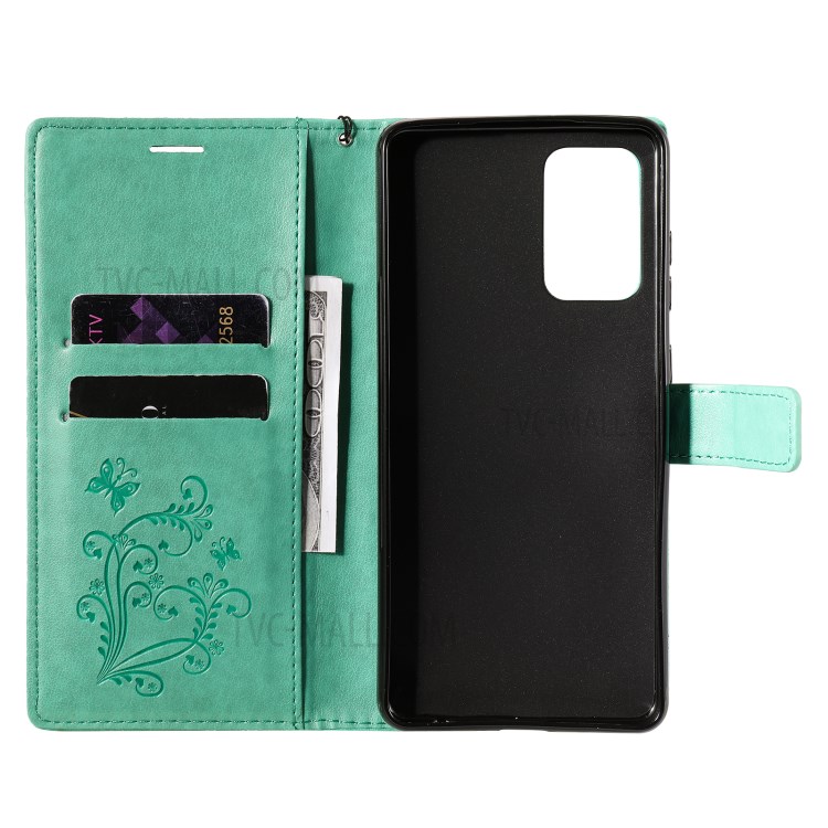 Imprinted Butterflies Flower Leather Wallet Stand Case for Samsung Galaxy A72 5G - Green-5