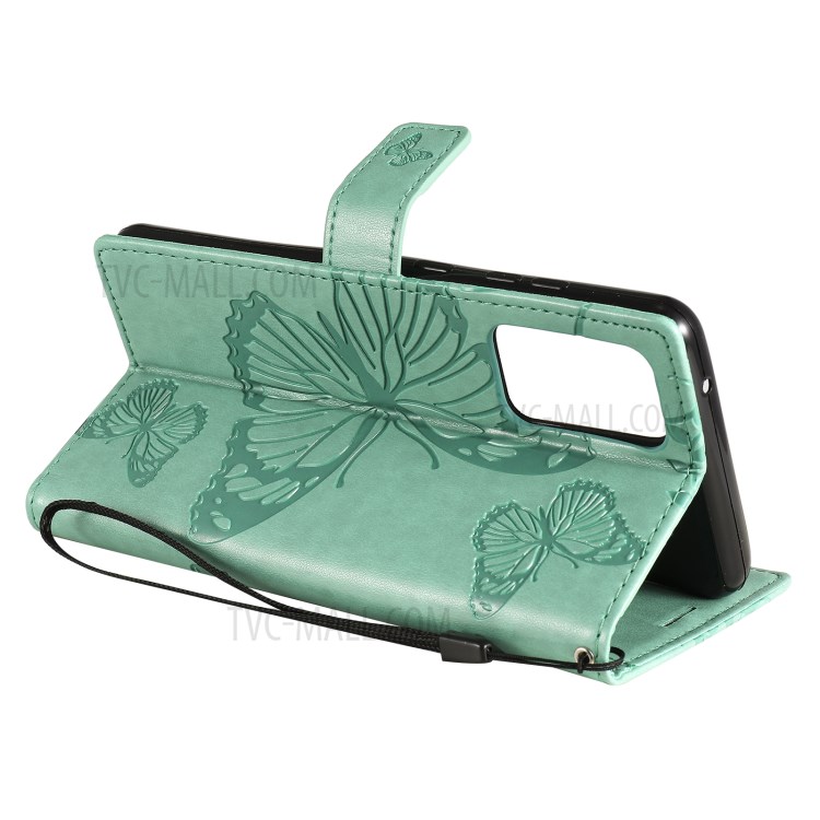 Imprinted Butterflies Flower Leather Wallet Stand Case for Samsung Galaxy A72 5G - Green-8