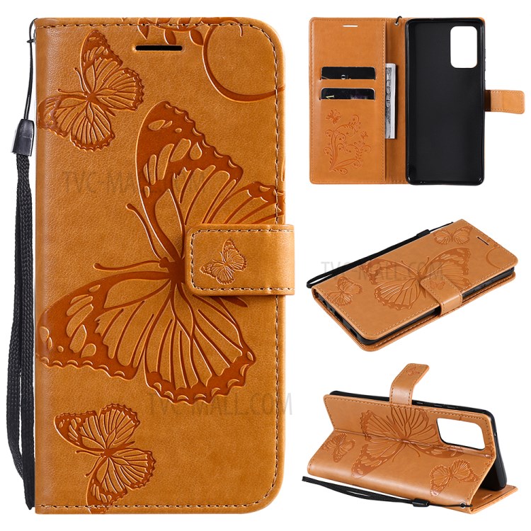 Imprinted Butterflies Flower Leather Wallet Stand Case for Samsung Galaxy A72 5G - Yellow-1