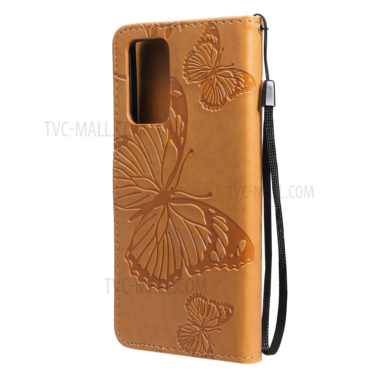 Imprinted Butterflies Flower Leather Wallet Stand Case for Samsung Galaxy A72 5G - Yellow-4