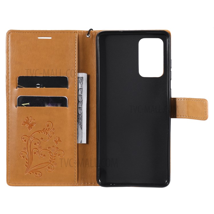 Imprinted Butterflies Flower Leather Wallet Stand Case for Samsung Galaxy A72 5G - Yellow-5