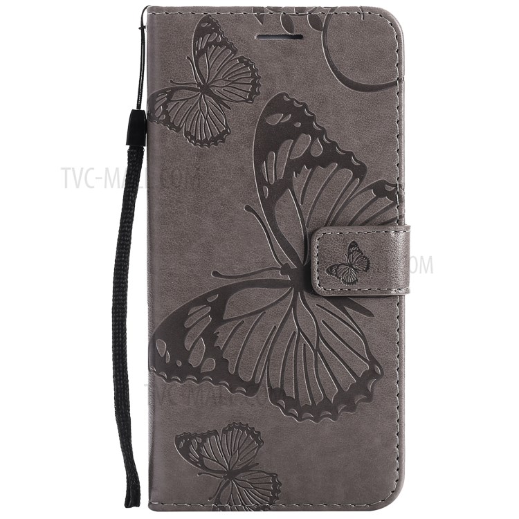 Imprinted Butterflies Flower Leather Wallet Stand Case for Samsung Galaxy A72 5G - Grey-2