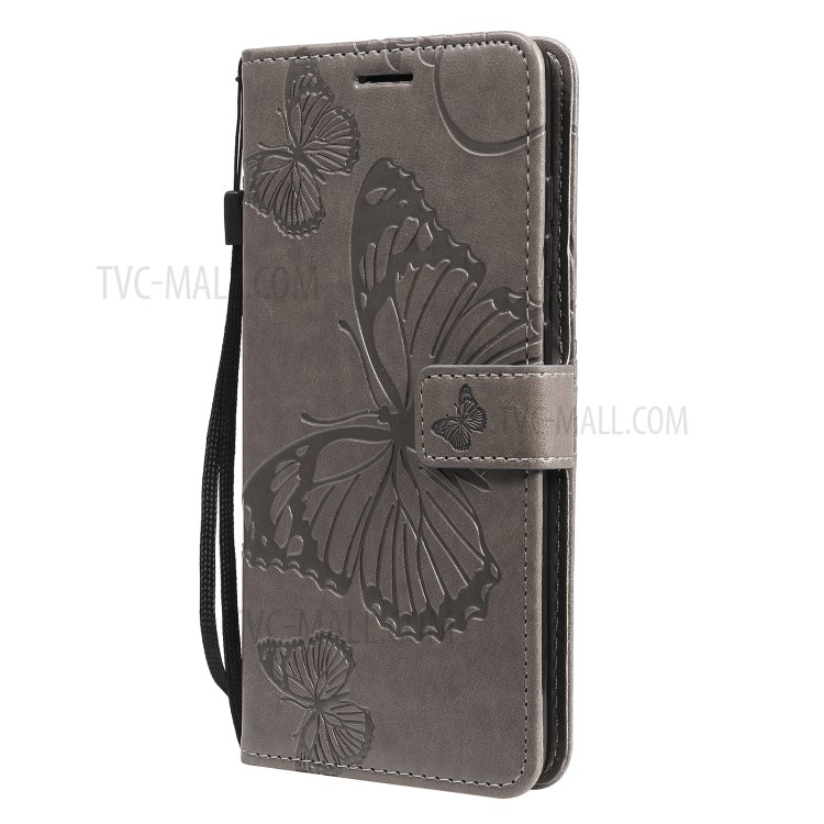 Imprinted Butterflies Flower Leather Wallet Stand Case for Samsung Galaxy A72 5G - Grey-3