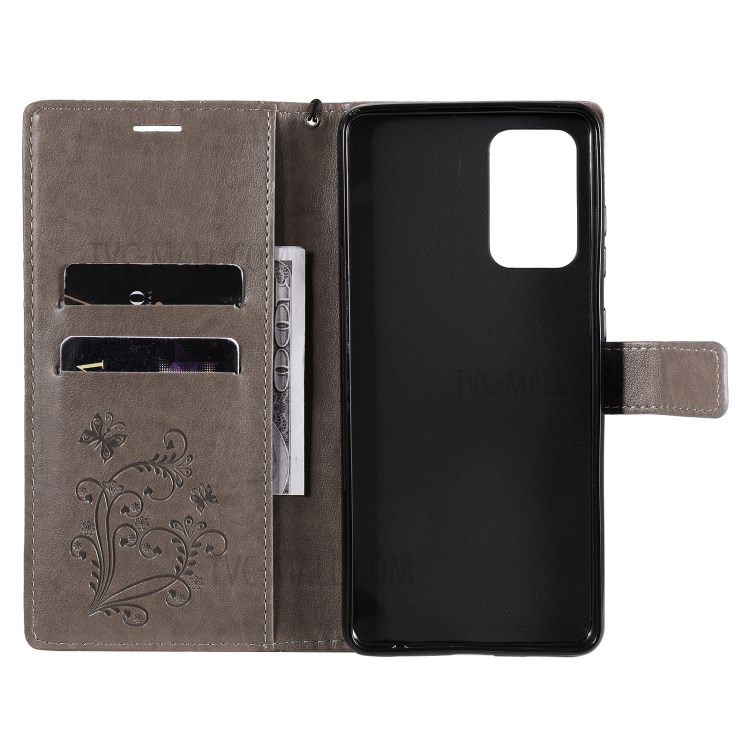 Imprinted Butterflies Flower Leather Wallet Stand Case for Samsung Galaxy A72 5G - Grey-5