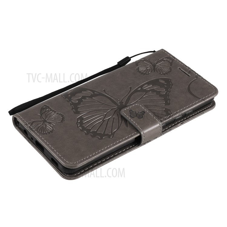 Imprinted Butterflies Flower Leather Wallet Stand Case for Samsung Galaxy A72 5G - Grey-6