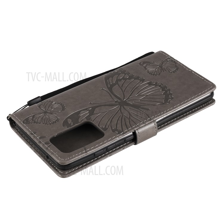 Imprinted Butterflies Flower Leather Wallet Stand Case for Samsung Galaxy A72 5G - Grey-7