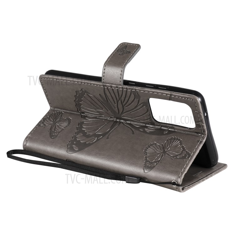 Imprinted Butterflies Flower Leather Wallet Stand Case for Samsung Galaxy A72 5G - Grey-8