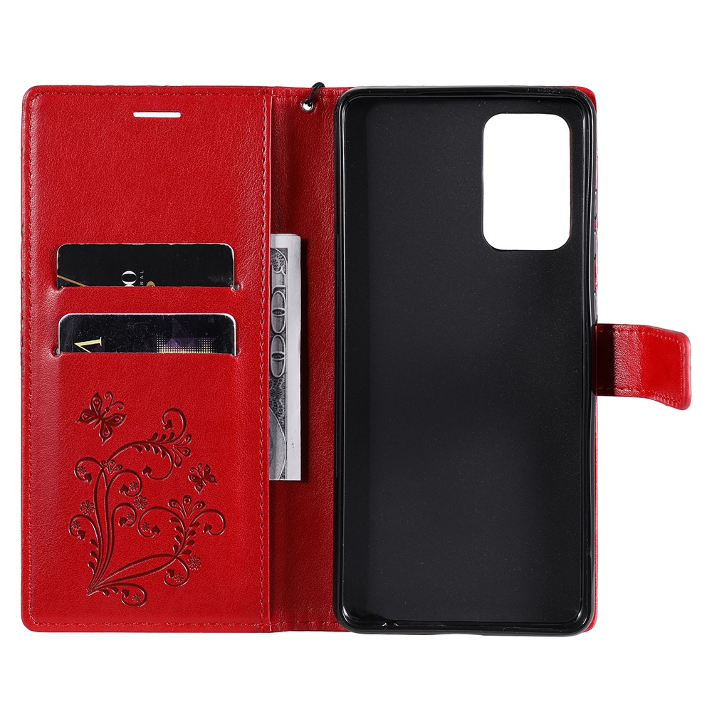 Imprinted Butterflies Flower Leather Wallet Stand Case for Samsung Galaxy A72 5G - Red-5