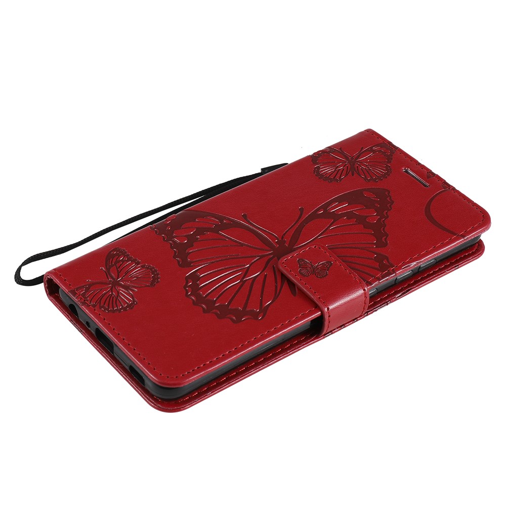 Imprinted Butterflies Flower Leather Wallet Stand Case for Samsung Galaxy A72 5G - Red-6