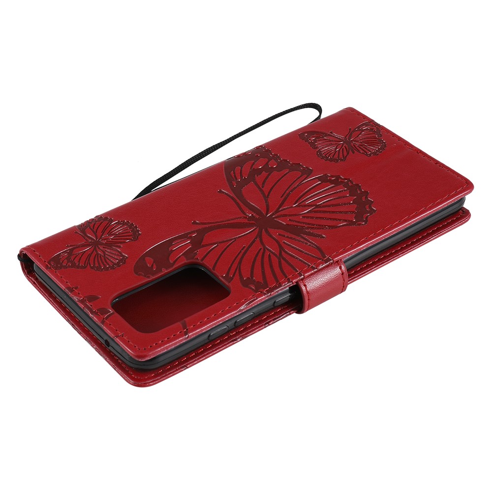 Imprinted Butterflies Flower Leather Wallet Stand Case for Samsung Galaxy A72 5G - Red-7