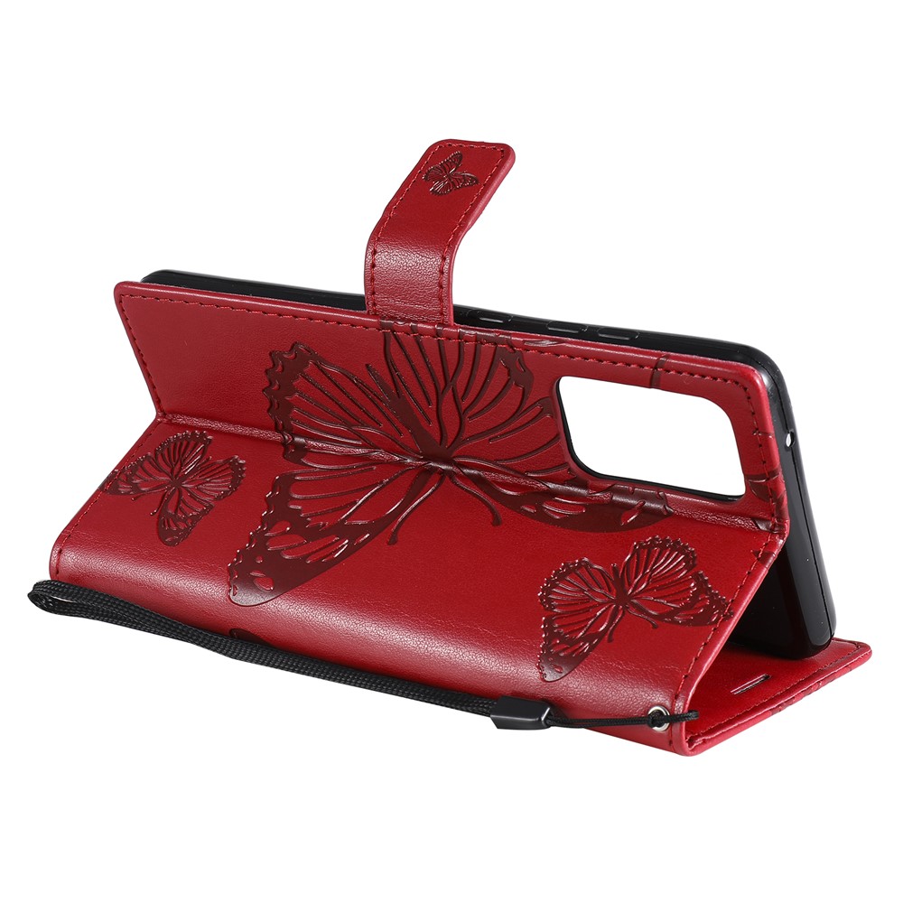 Imprinted Butterflies Flower Leather Wallet Stand Case for Samsung Galaxy A72 5G - Red-8