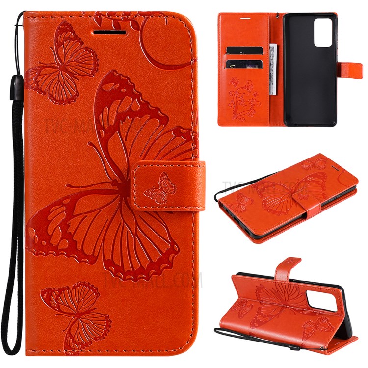 Imprinted Butterflies Flower Leather Wallet Stand Case for Samsung Galaxy A72 5G - Orange-1