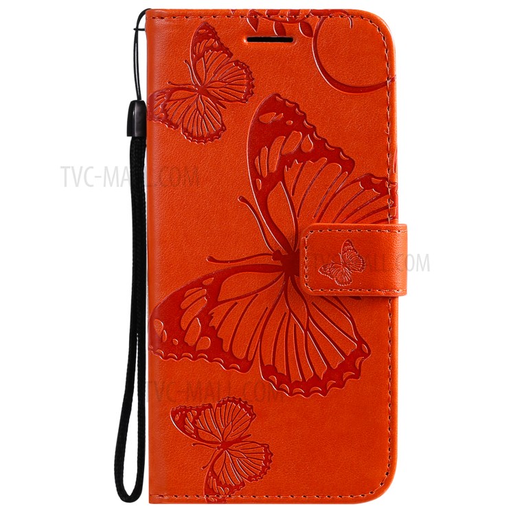 Imprinted Butterflies Flower Leather Wallet Stand Case for Samsung Galaxy A72 5G - Orange-2