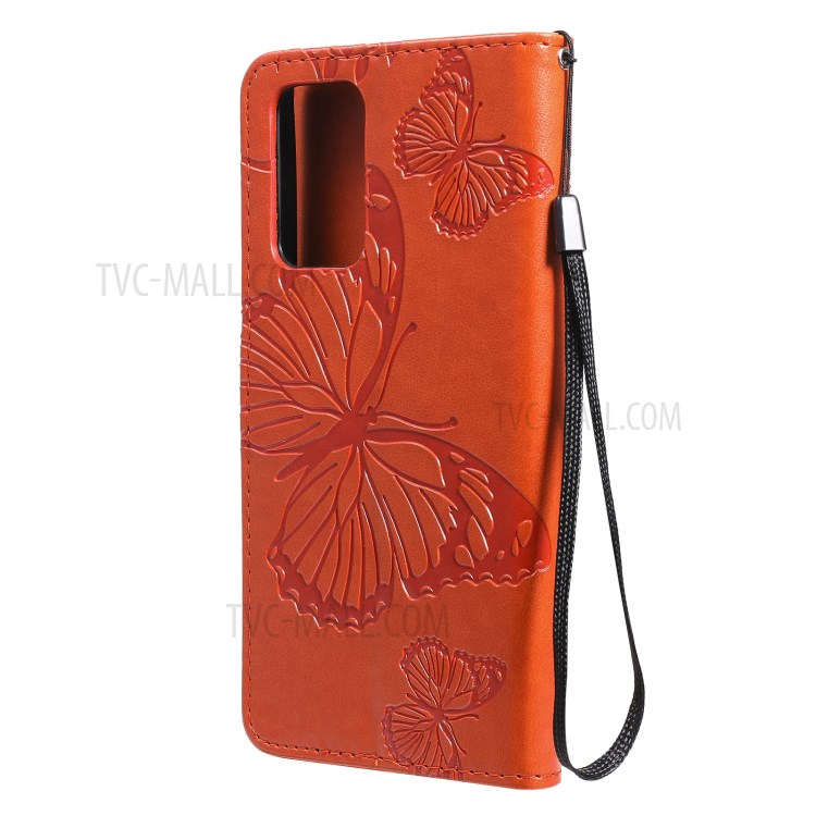 Imprinted Butterflies Flower Leather Wallet Stand Case for Samsung Galaxy A72 5G - Orange-4