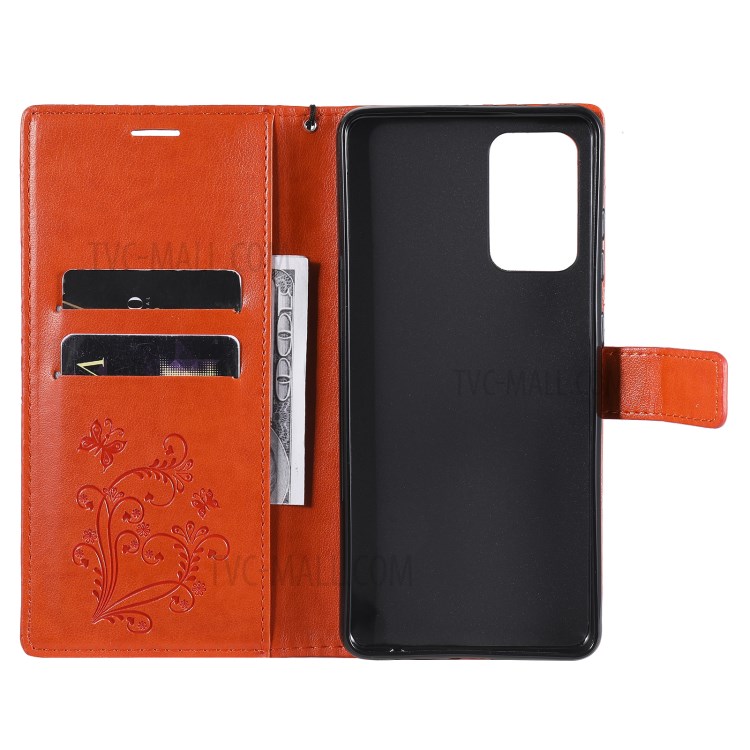 Imprinted Butterflies Flower Leather Wallet Stand Case for Samsung Galaxy A72 5G - Orange-5