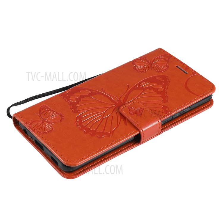 Imprinted Butterflies Flower Leather Wallet Stand Case for Samsung Galaxy A72 5G - Orange-6