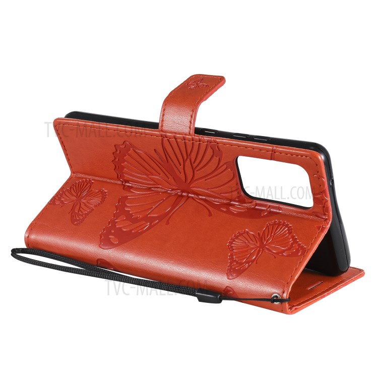 Imprinted Butterflies Flower Leather Wallet Stand Case for Samsung Galaxy A72 5G - Orange-8