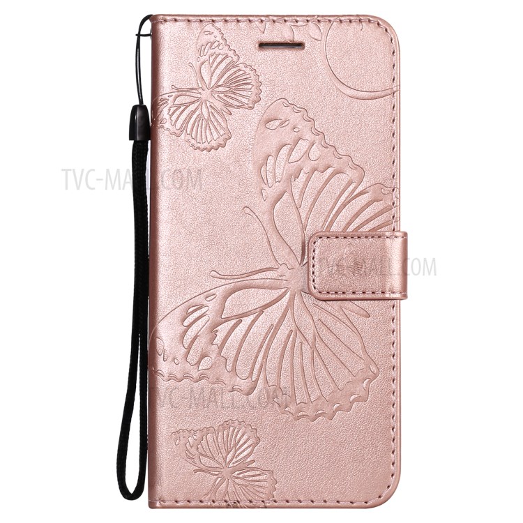 Imprinted Butterflies Flower Leather Wallet Stand Case for Samsung Galaxy A72 5G - Rose Gold-2