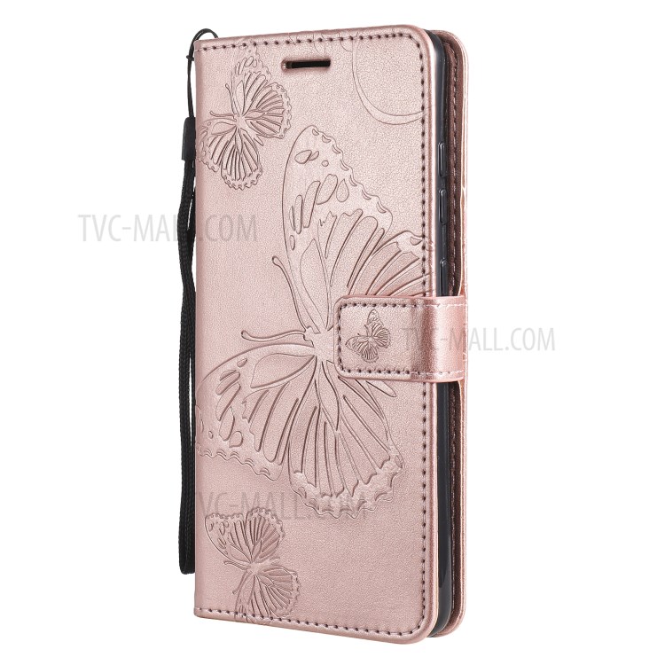 Imprinted Butterflies Flower Leather Wallet Stand Case for Samsung Galaxy A72 5G - Rose Gold-3