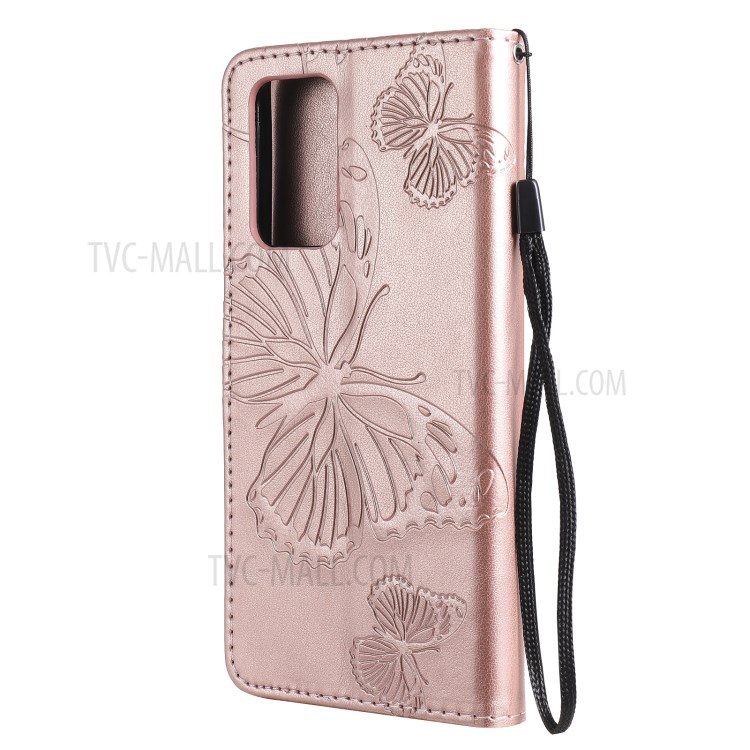 Imprinted Butterflies Flower Leather Wallet Stand Case for Samsung Galaxy A72 5G - Rose Gold-4