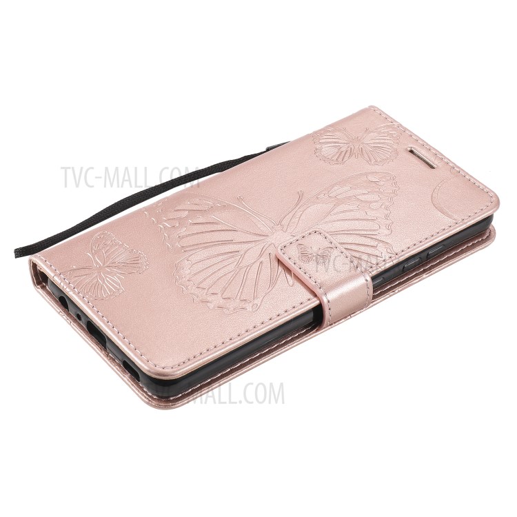 Imprinted Butterflies Flower Leather Wallet Stand Case for Samsung Galaxy A72 5G - Rose Gold-6