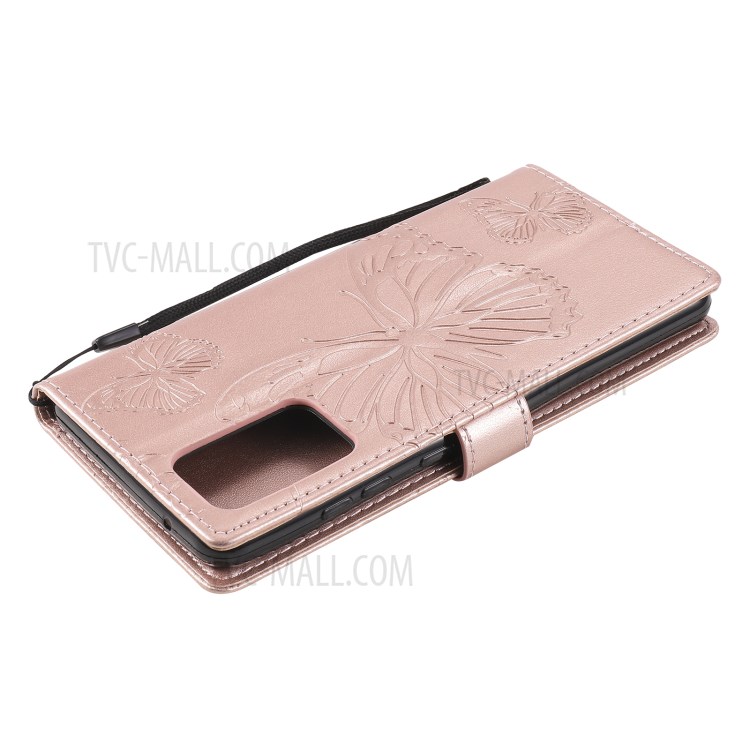 Imprinted Butterflies Flower Leather Wallet Stand Case for Samsung Galaxy A72 5G - Rose Gold-7