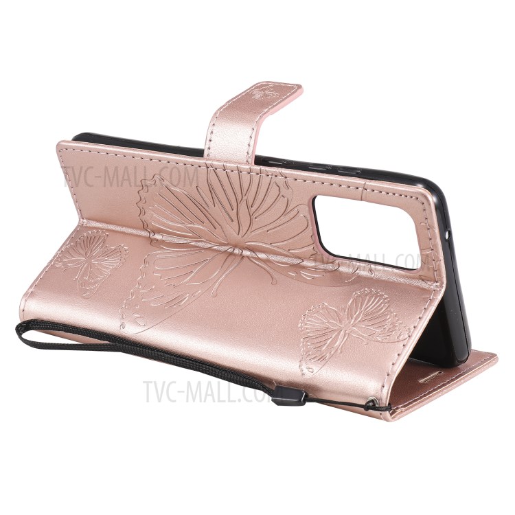 Imprinted Butterflies Flower Leather Wallet Stand Case for Samsung Galaxy A72 5G - Rose Gold-8