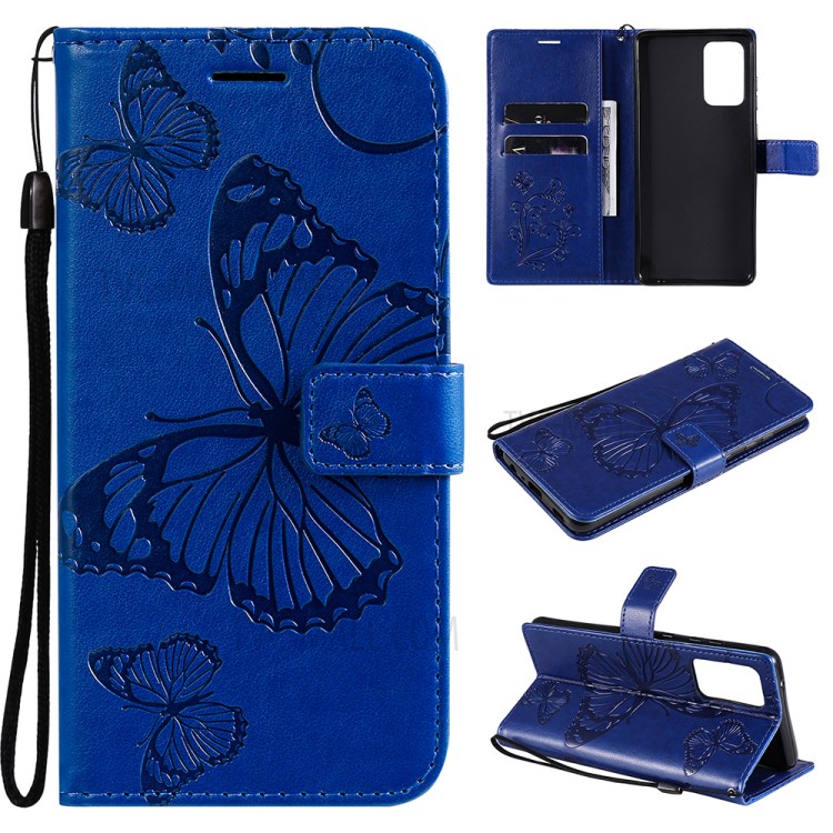 Imprinted Butterflies Flower Leather Wallet Stand Case for Samsung Galaxy A72 5G - Blue-1