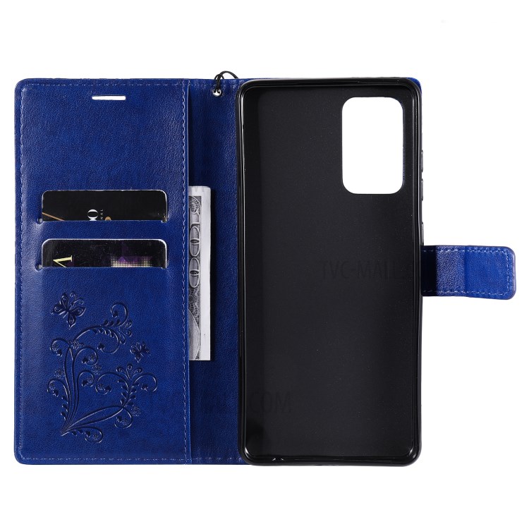 Imprinted Butterflies Flower Leather Wallet Stand Case for Samsung Galaxy A72 5G - Blue-5