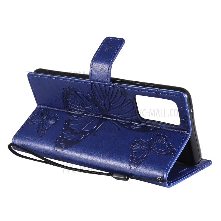 Imprinted Butterflies Flower Leather Wallet Stand Case for Samsung Galaxy A72 5G - Blue-8