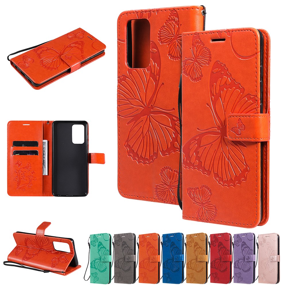 Imprinted Butterflies Flower Leather Wallet Stand Case for Samsung Galaxy A52 5G - Orange-10