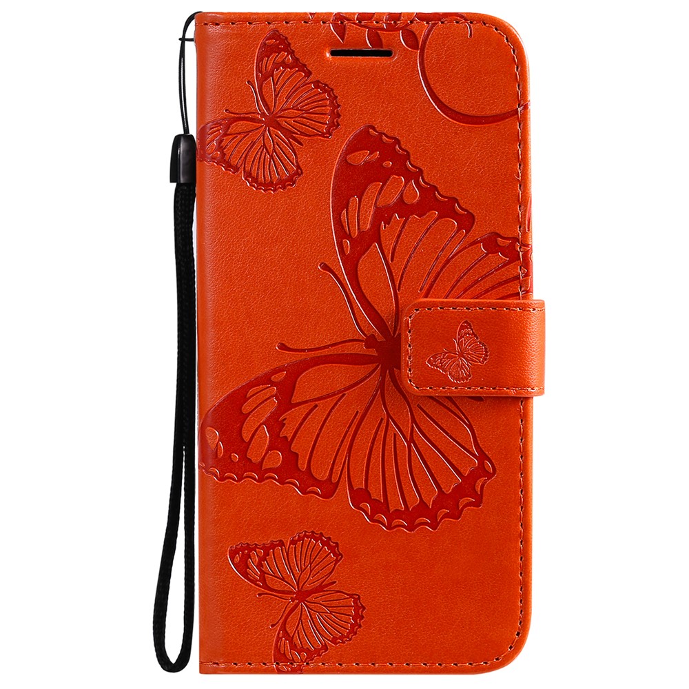 Imprinted Butterflies Flower Leather Wallet Stand Case for Samsung Galaxy A52 5G - Orange-2