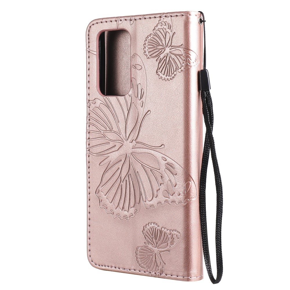 Imprinted Butterflies Flower Leather Wallet Stand Case for Samsung Galaxy A52 5G - Rose Gold-3
