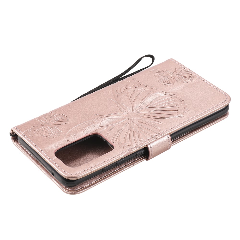 Imprinted Butterflies Flower Leather Wallet Stand Case for Samsung Galaxy A52 5G - Rose Gold-6