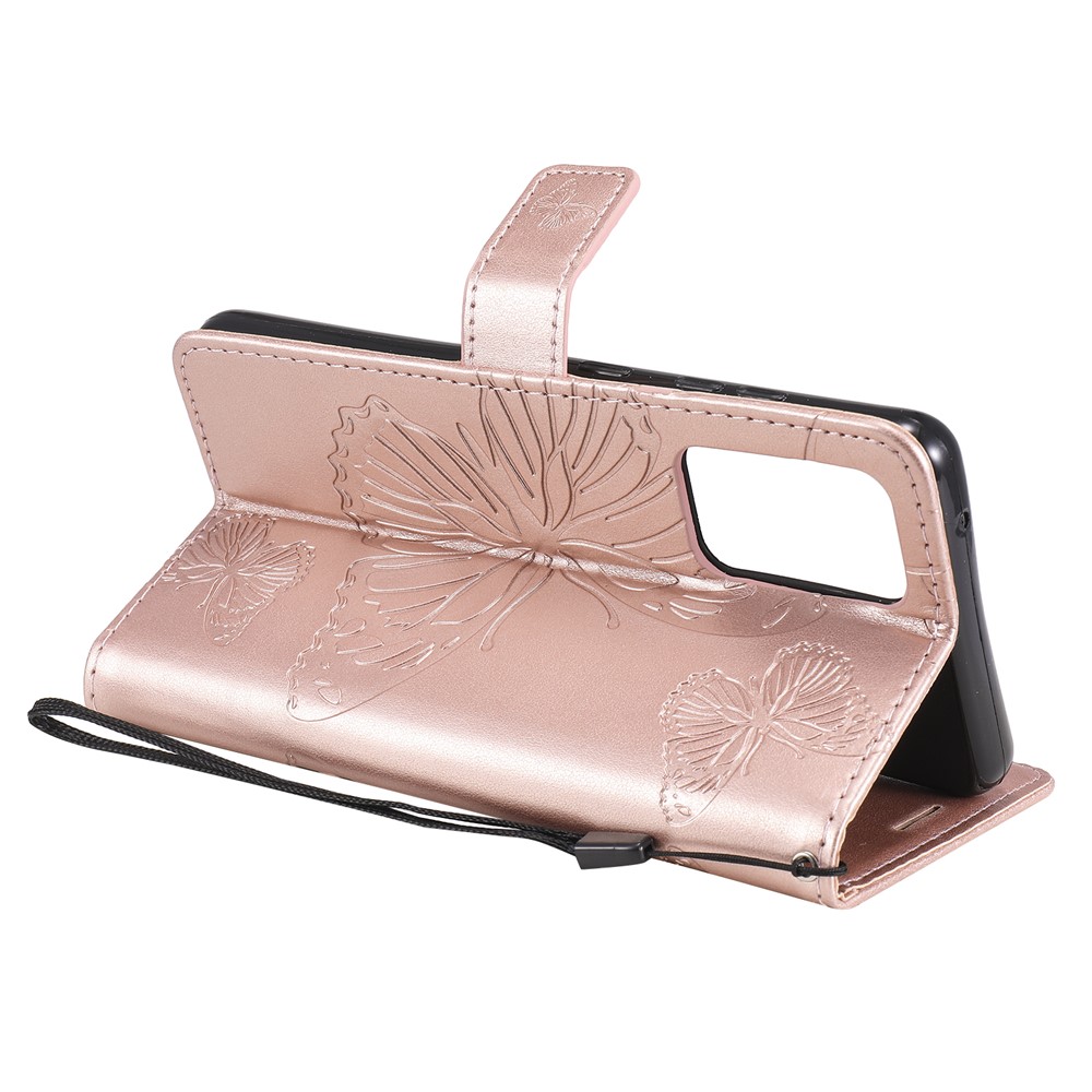 Imprinted Butterflies Flower Leather Wallet Stand Case for Samsung Galaxy A52 5G - Rose Gold-7