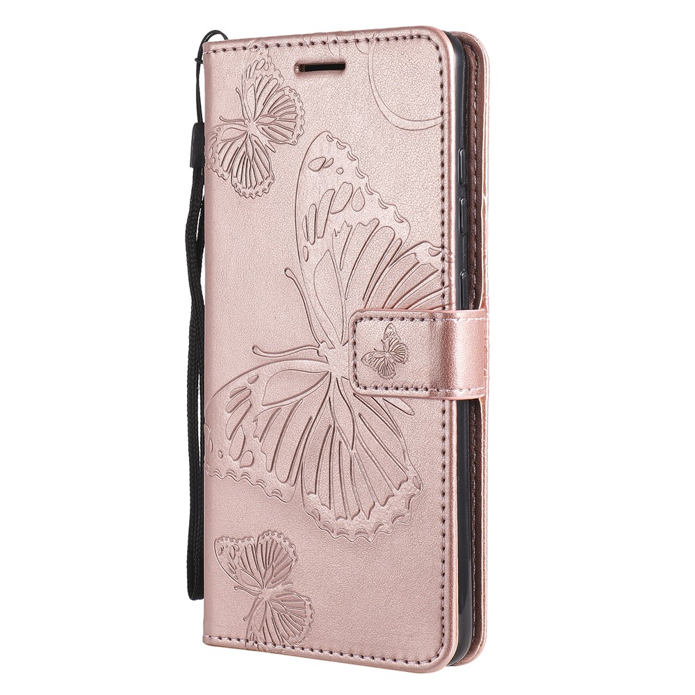 Imprinted Butterflies Flower Leather Wallet Stand Case for Samsung Galaxy A52 5G - Rose Gold-9