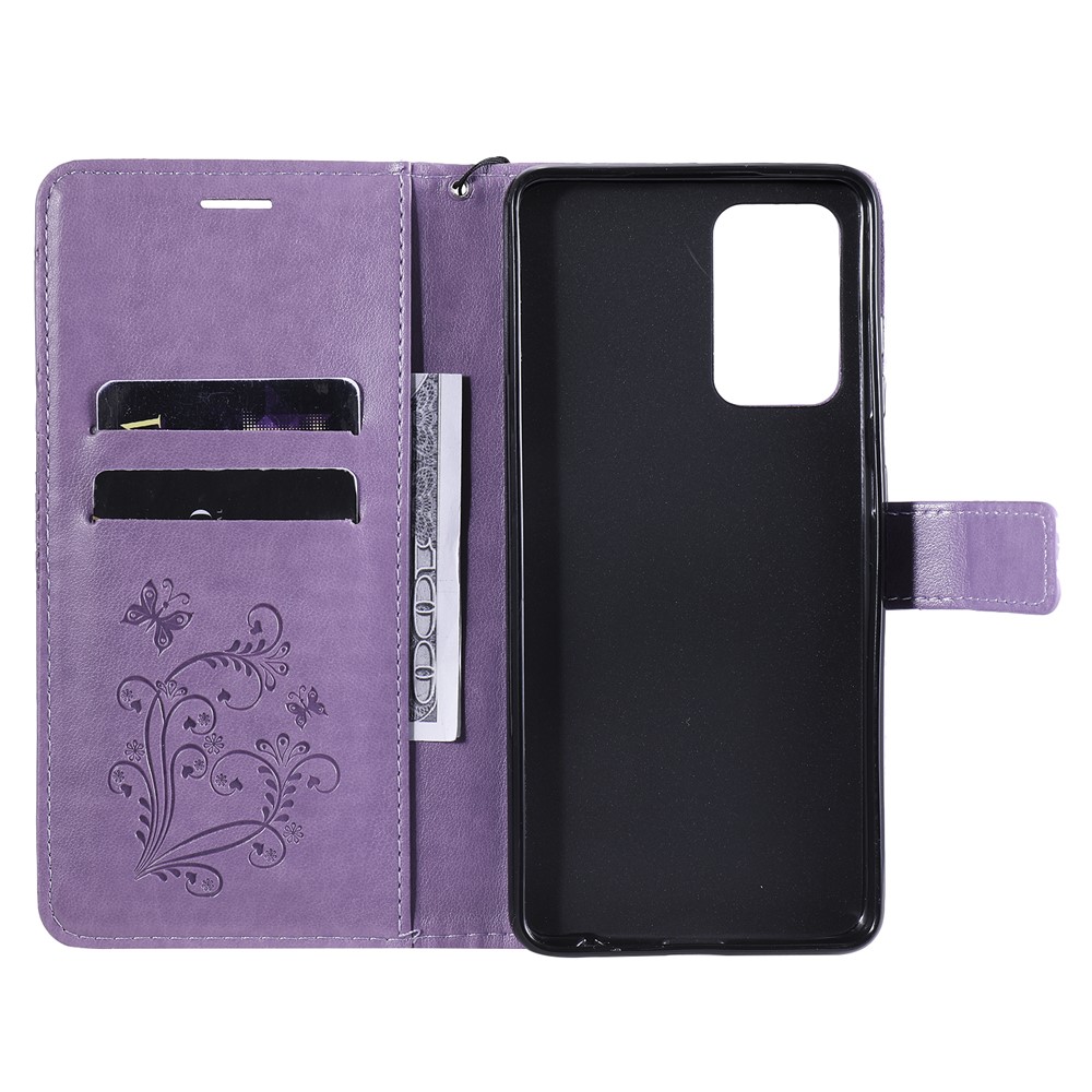 Imprinted Butterflies Flower Leather Wallet Stand Case for Samsung Galaxy A52 5G - Purple-5