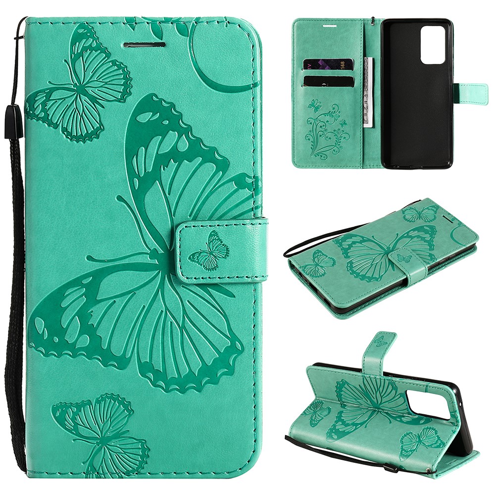 Imprinted Butterflies Flower Leather Wallet Stand Case for Samsung Galaxy A52 5G - Green-1